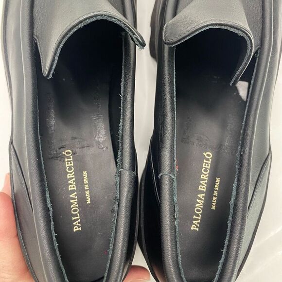 Paloma Barcelo Womens 10.5 Shoes Loafers Black Leather Platform Chunky Lug Sole - Picture 9 of 13